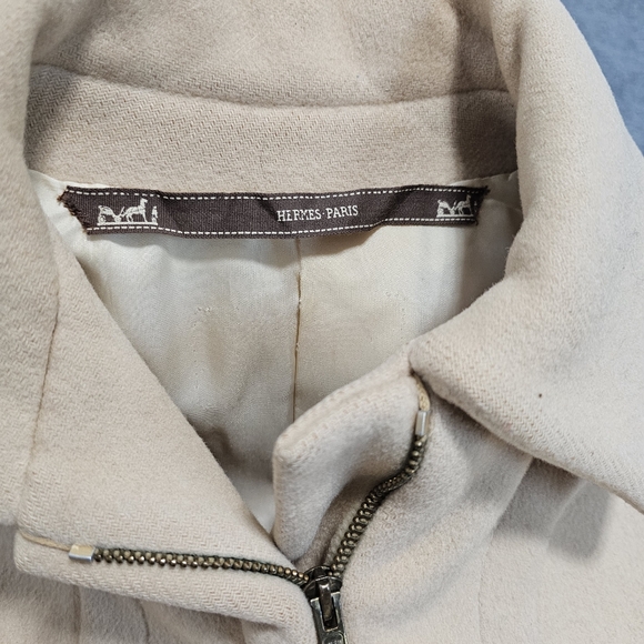 VTG HERMES Authentic WOMEN'S Tan Long Chester Coat 100% Wool Size XS Full Zip - Picture 9 of 16